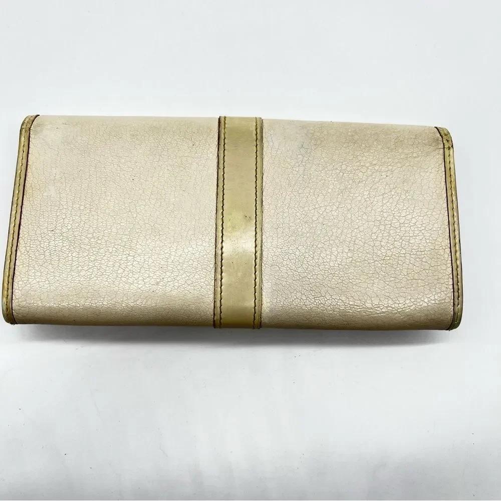 Louis Vuitton Cream Leather w/Gold Metal Red Trim/Yellow Stitching Suhali Wallet